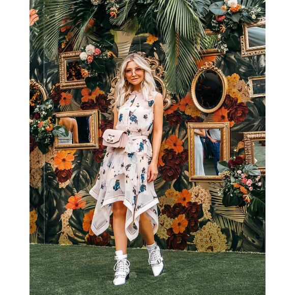 Self-Portrait Graphic Print Floral Dress Pink - Picture 4 of 11